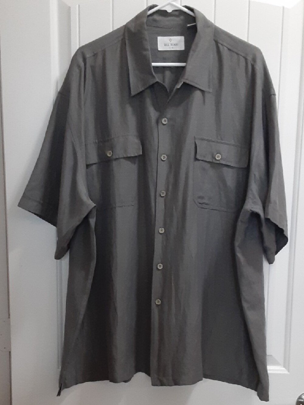 Bill Blass Vintage Silk Linen Camp Shirt Charcoal Gray Men's 2X XXL EUC